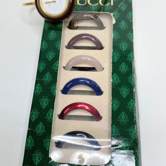 Vintage Gucci 1100-L Change Bezel Gold Bangle Watch Quartz 6 Colors SS168